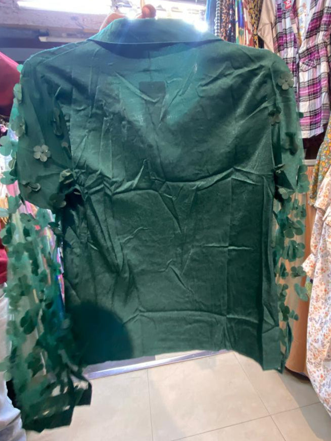 Women's Imp Top with Floral Embellished Sleeves