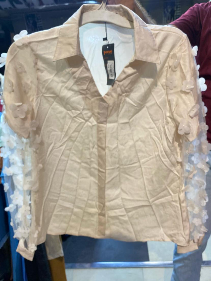 Women's Imp Top with Floral Embellished Sleeves
